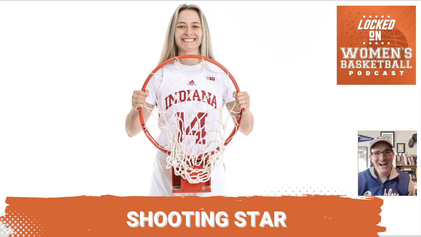 Graphic with a photo of Indiana's Sara Scalia. Text reads "Shooting Star."